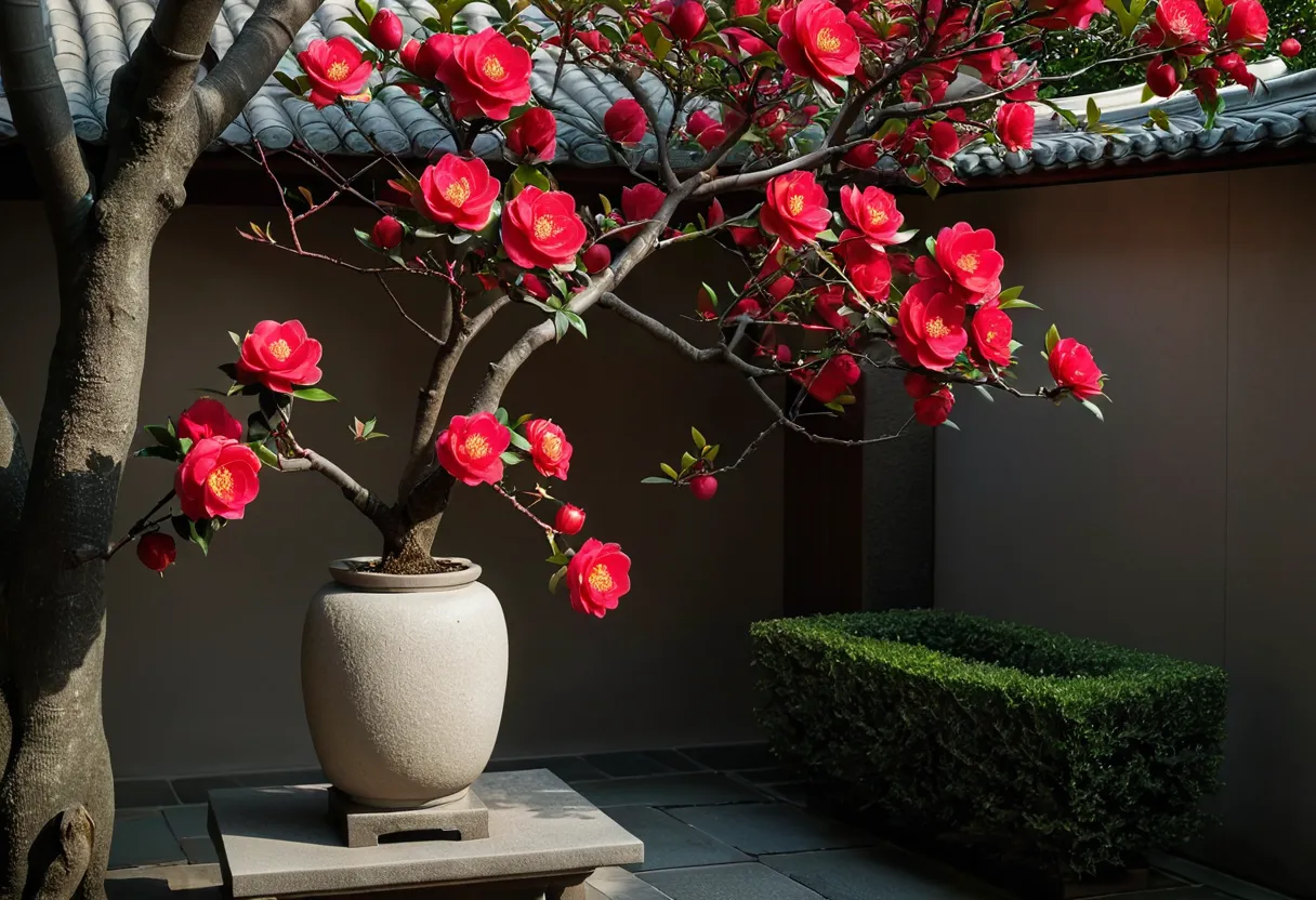 Courtyard with camellia tree